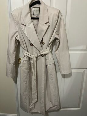 bagatelle Light Beige Double-Breasted Belted Trench Coat